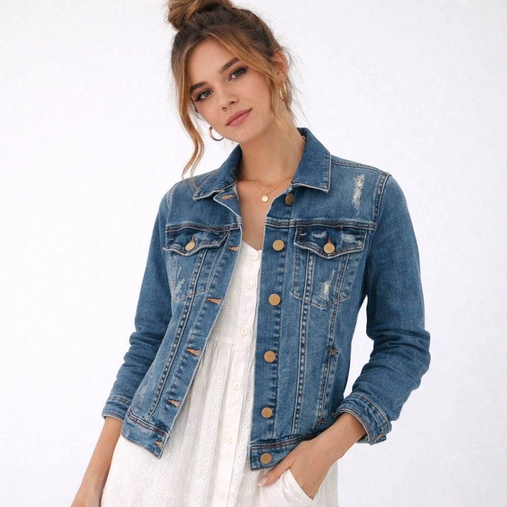 Articles of Society Denim Jacket Womens Small Distressed‎ Blue Jean Classic Boho